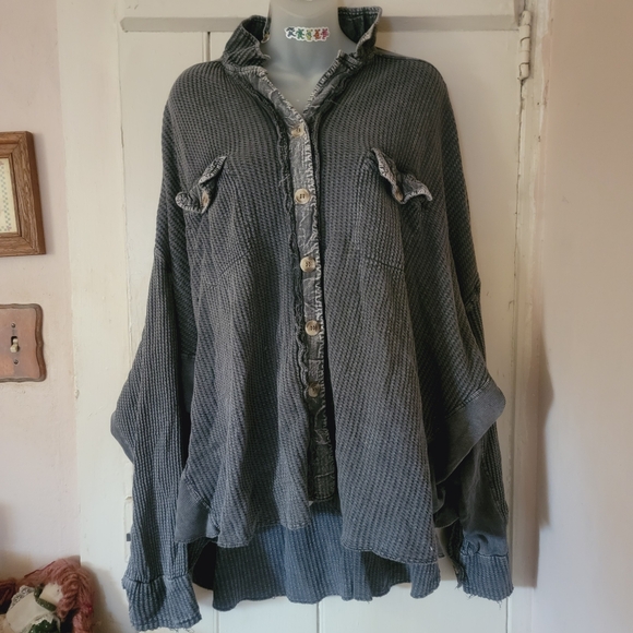 Free People FP ONE Scout Thermal Top Shirt Jacket Shacket CHARCOAL sz XL - Picture 6 of 16